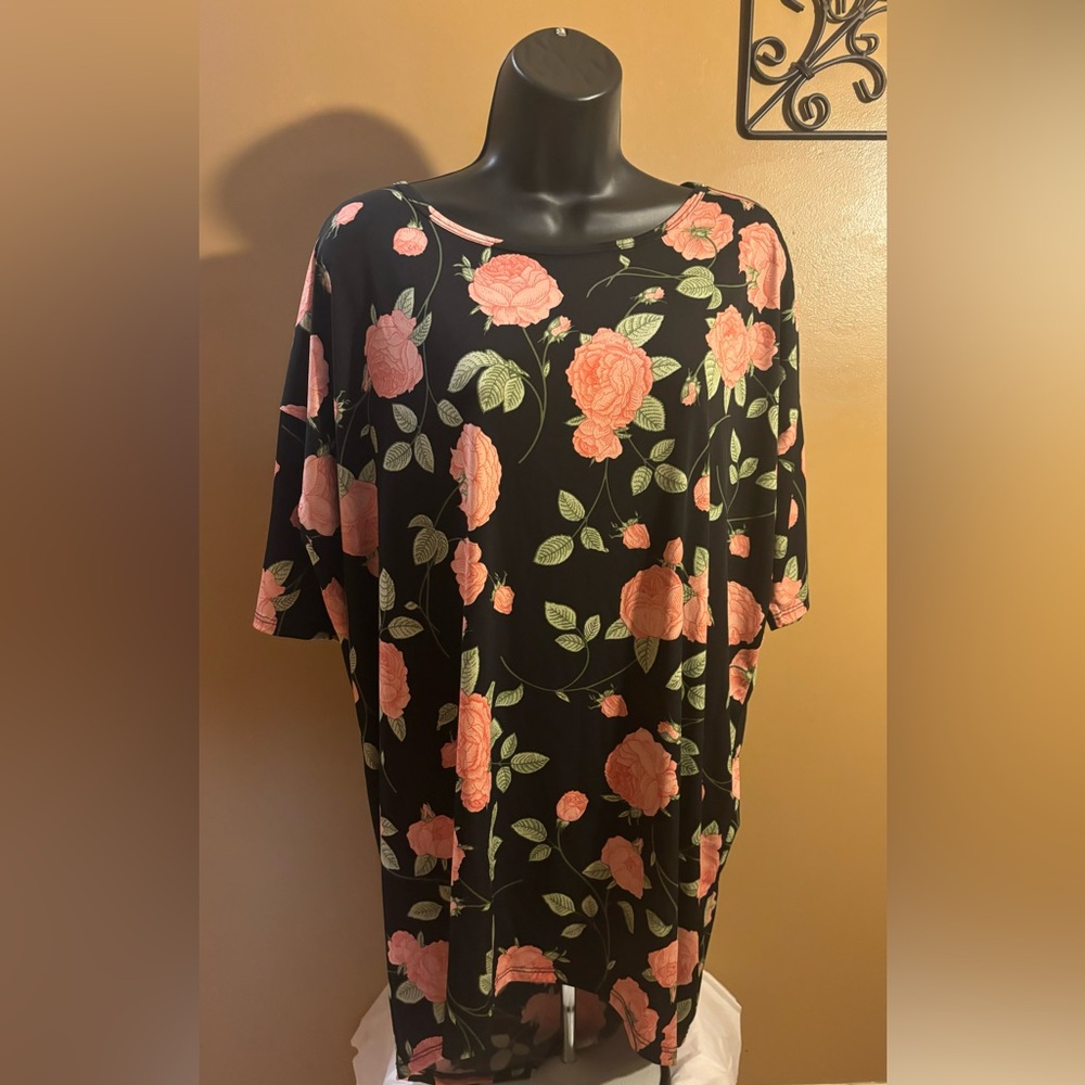 Lularoe Black and Pink Floral Irma Top Small